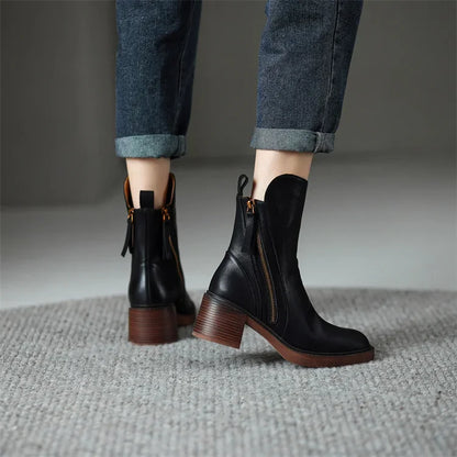 Cora - Leather Zip Ankle Boots