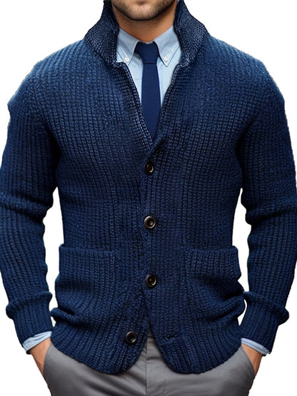 Sean - Business Casual Collared Knitted Cardigan